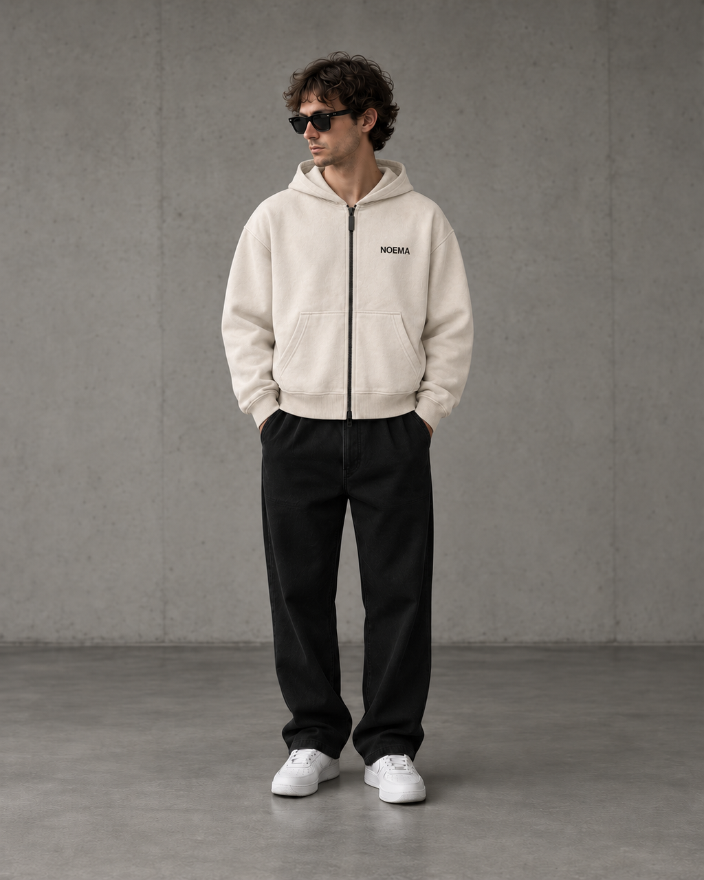 NOEMA 08 Private Standard Zip Hoodie Cream Model Front