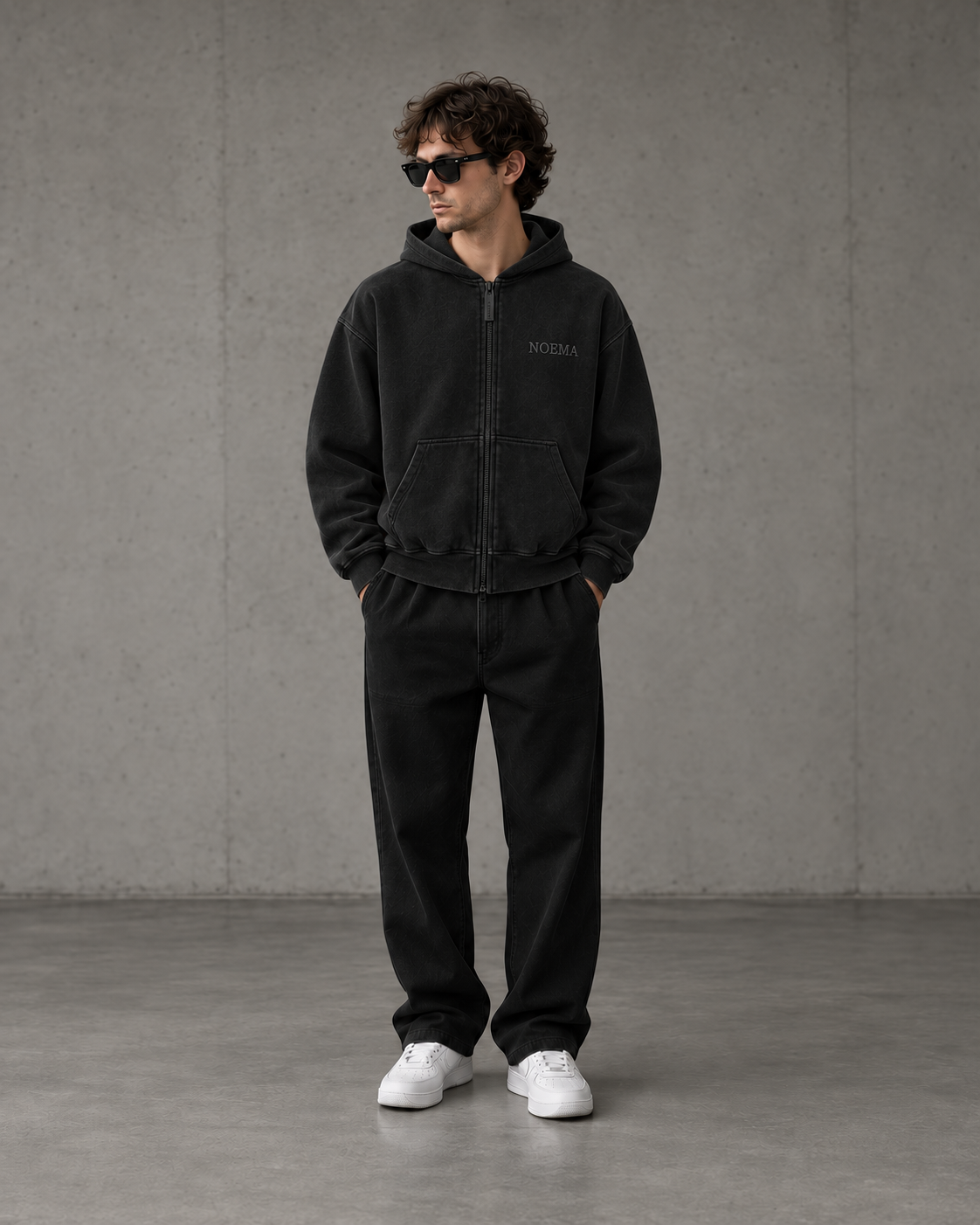 NOEMA 07 Built In Silence Zip Hoodie Washed Black Front
